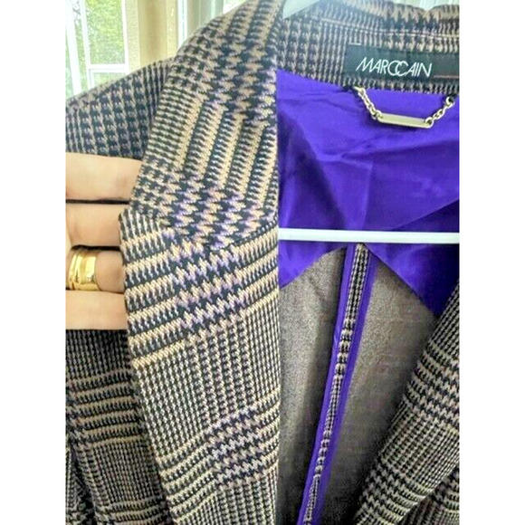 Marc Cain Women’s Plaid Tan Purple Blazer Jacket N4 US Size 10 NWT Retail $790 - Picture 4 of 14